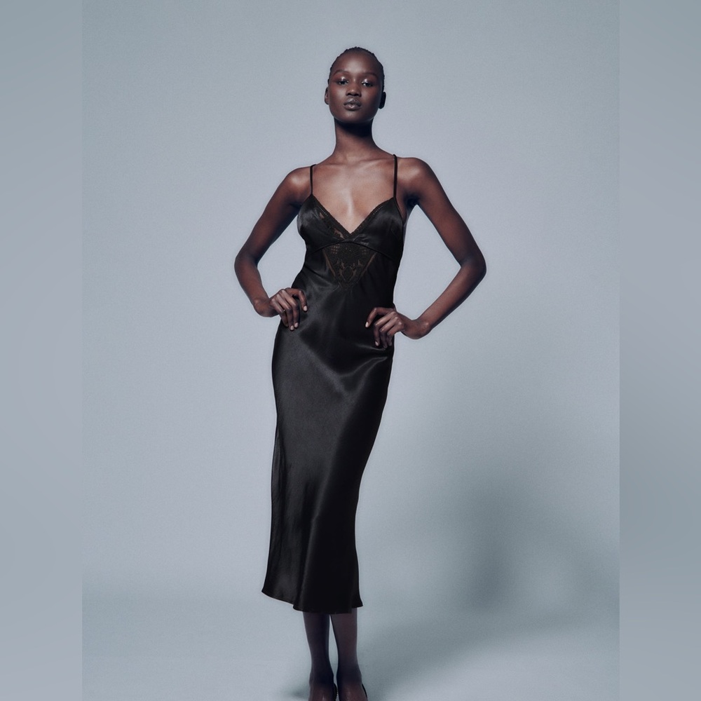 Zara Satin Effect Slip Dress Black SATIN EFFECT HALTER DRESS Black ZARA  United States